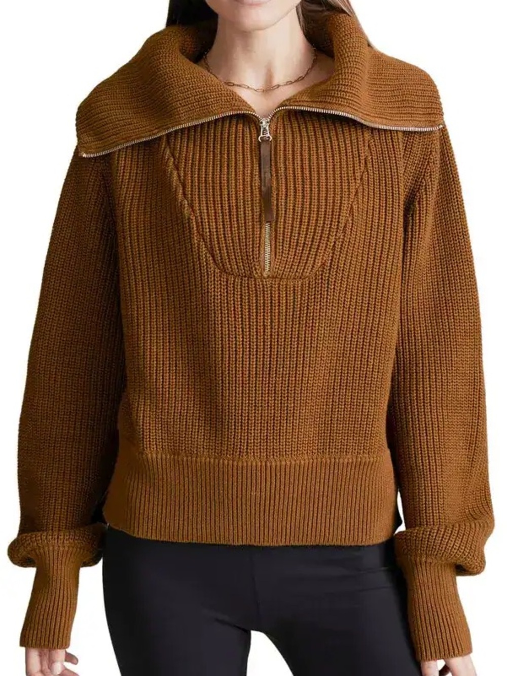 Varley Brown Half-Zip Collar Women’s Sweater
